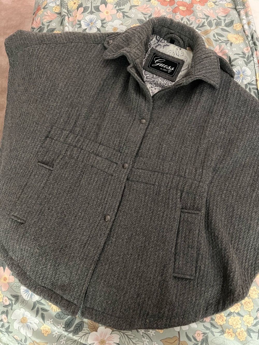 GUESS Gray Quilted Cape Jacket